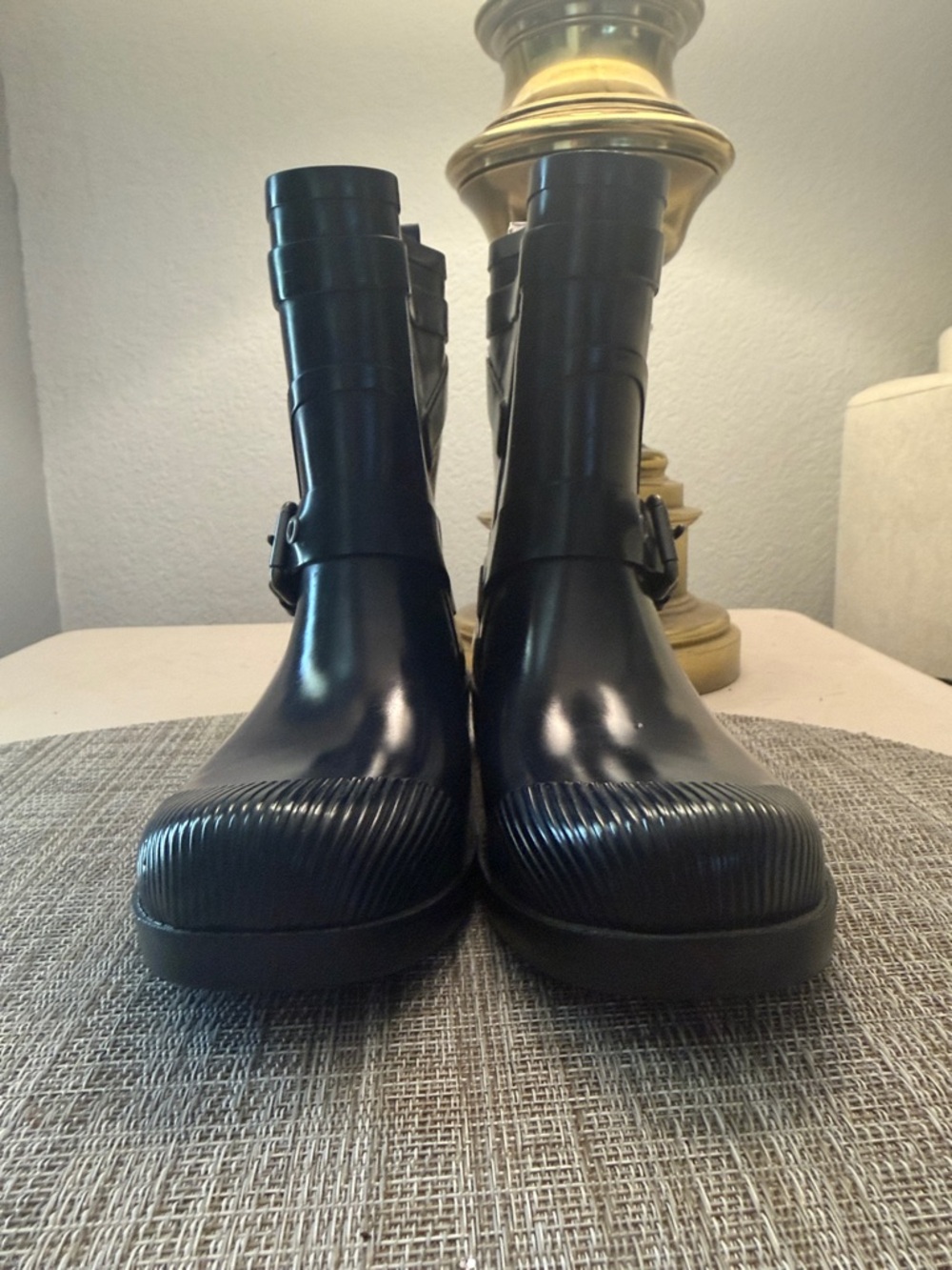 Coach Glossy Navy Short Rain Boots with Buckle - Picture 2 of 6